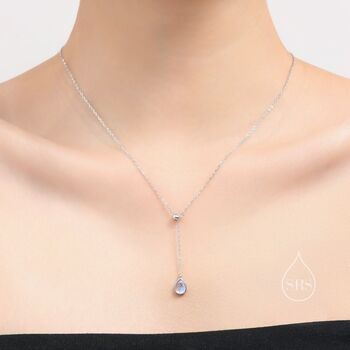 Moonstone Droplet Lariat Pendant Necklace, 5 of 11