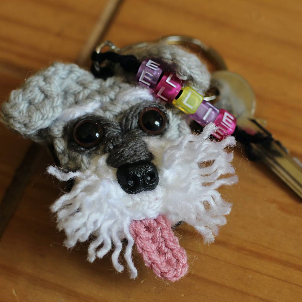 personalised crochet 2d dog face keyring letterbox gift by lovingly handmade crochet