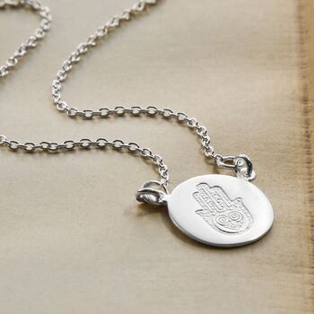 Sterling Silver Engraved Fatima Hand Necklace, 2 of 4