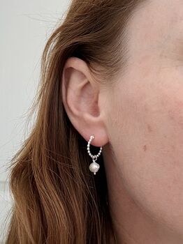 Silver And Freshwater Pearl Beaded Hoop Earrings, 4 of 9