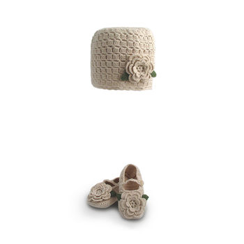 Flower Organic Hat And Booties Gift Set, 3 of 9