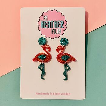 Flamingo Glitter Earrings, 3 of 4