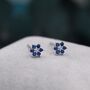 Sapphire Blue Cz Flower Stud Earrings Sterling Silver, thumbnail 3 of 11