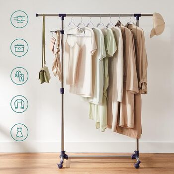 Clothes Rack Garment Clothes Rail With Extendable Bar, 5 of 10