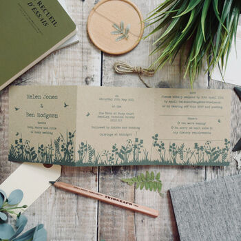 Wildflower Tri Fold Recycled Folded Wedding Invitation, 3 of 10