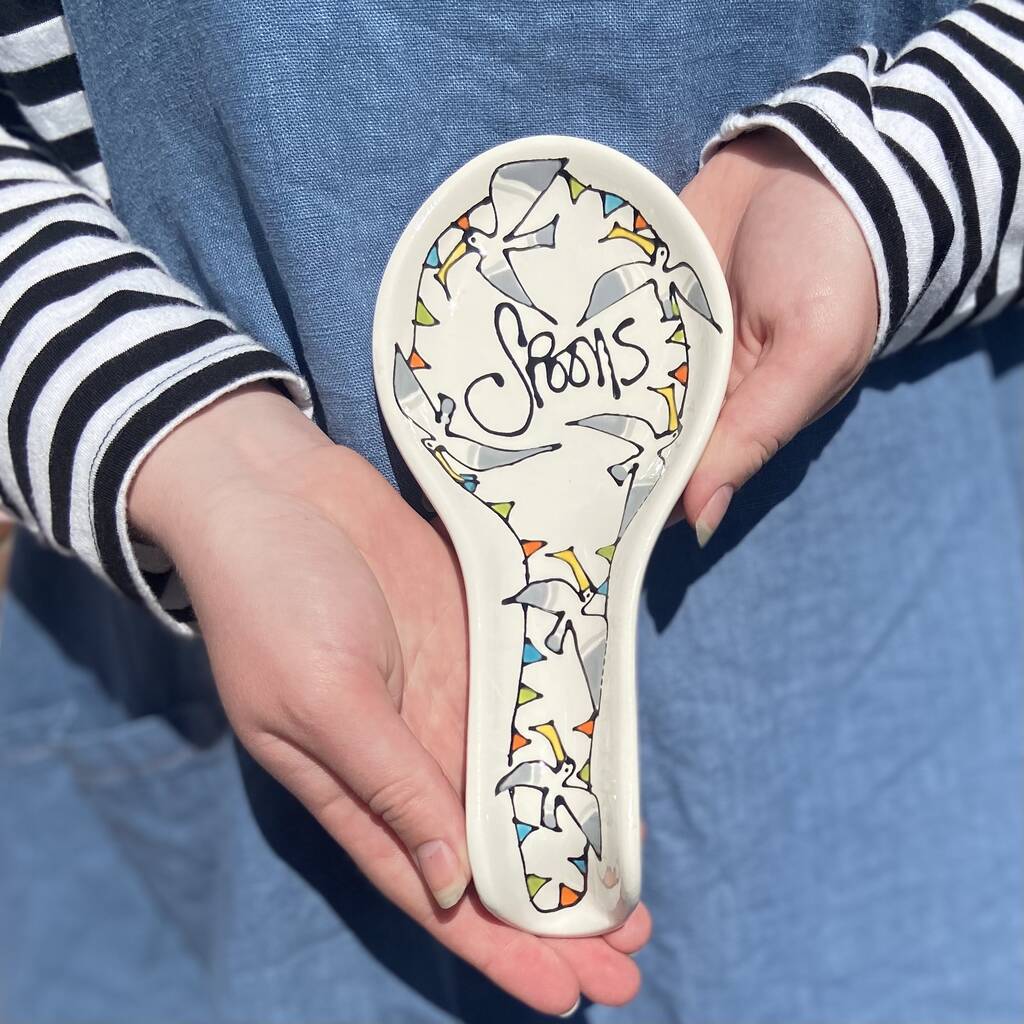 Personalised Handpainted Seagull And Bunting Spoon Rest