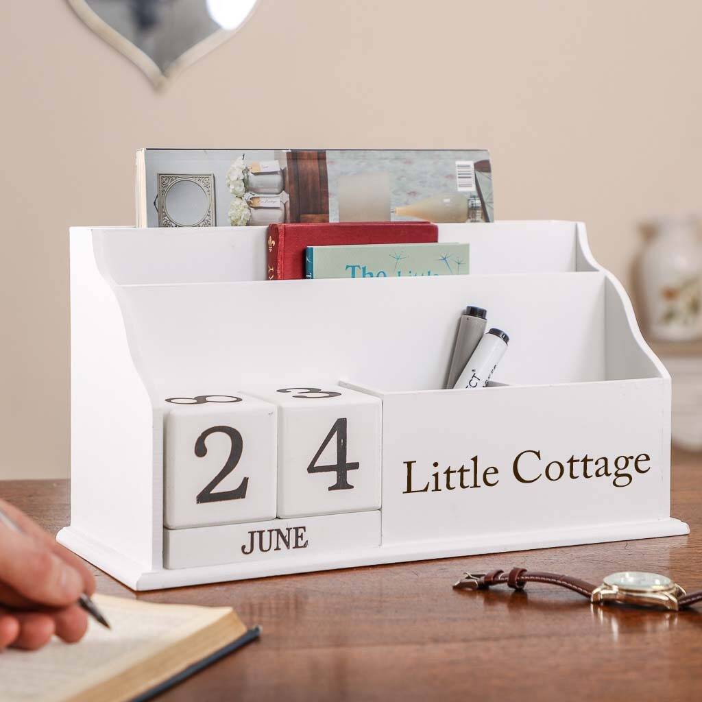 Personalised White Desk Tidy Organiser And Calendar By Dibor