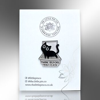 Think Before You Click Cat On Computer Enamel Pin Badge, 5 of 8