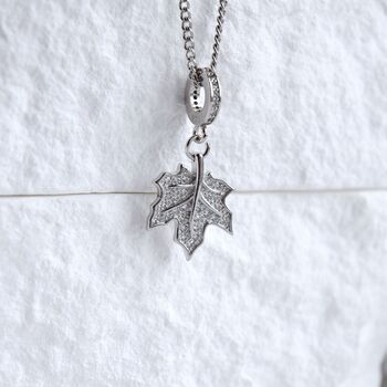 Maple Leaf Charm 925 Necklace In Sterling Silver With Zircon Gift Jewelry, 2 of 4