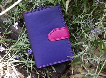 Purple Multi Colour Leather Purse Wallet Rfid, 2 of 11
