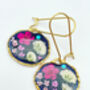Elegant Black Earrings With Pink Flowers, thumbnail 6 of 11