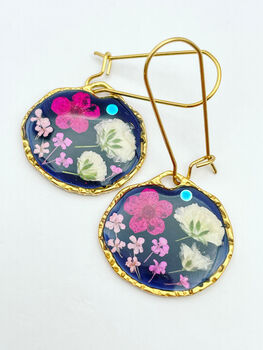 Elegant Black Earrings With Pink Flowers, 6 of 11