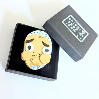 Traditional Japanese Mask Brooch Hyottoko Japan Acrylic, 7 of 7