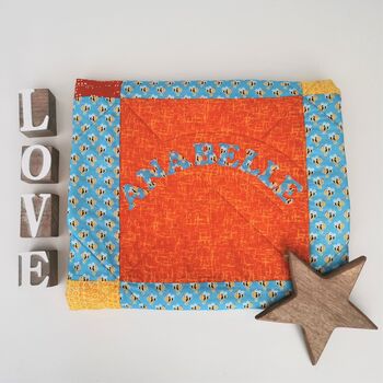 Vibrant Orange Blue Personalised Patchwork Blanket, 6 of 12