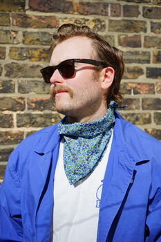 Mens Blue Ditzy Floral Cotton Neckerchief, 3 of 12