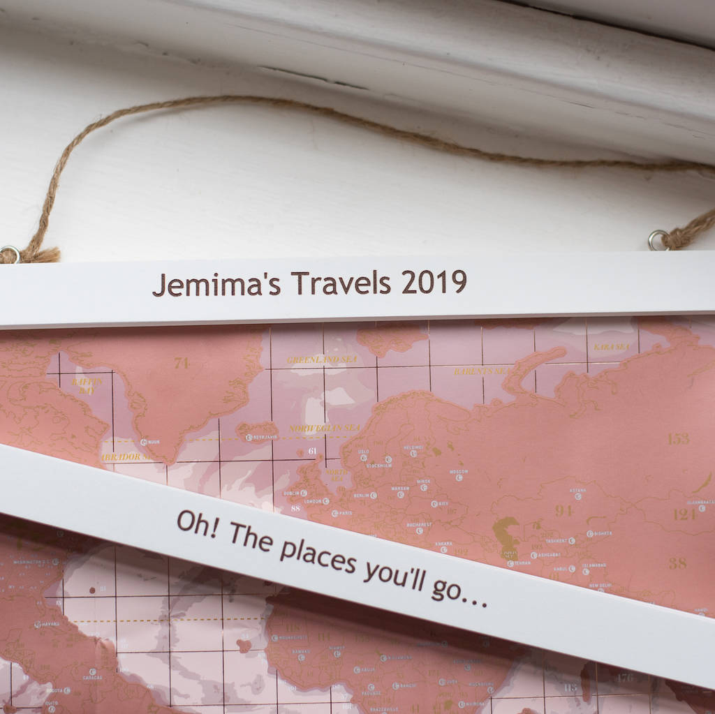 Personalised Framed Metallic Rose Travel Scratch Map, 1 of 4