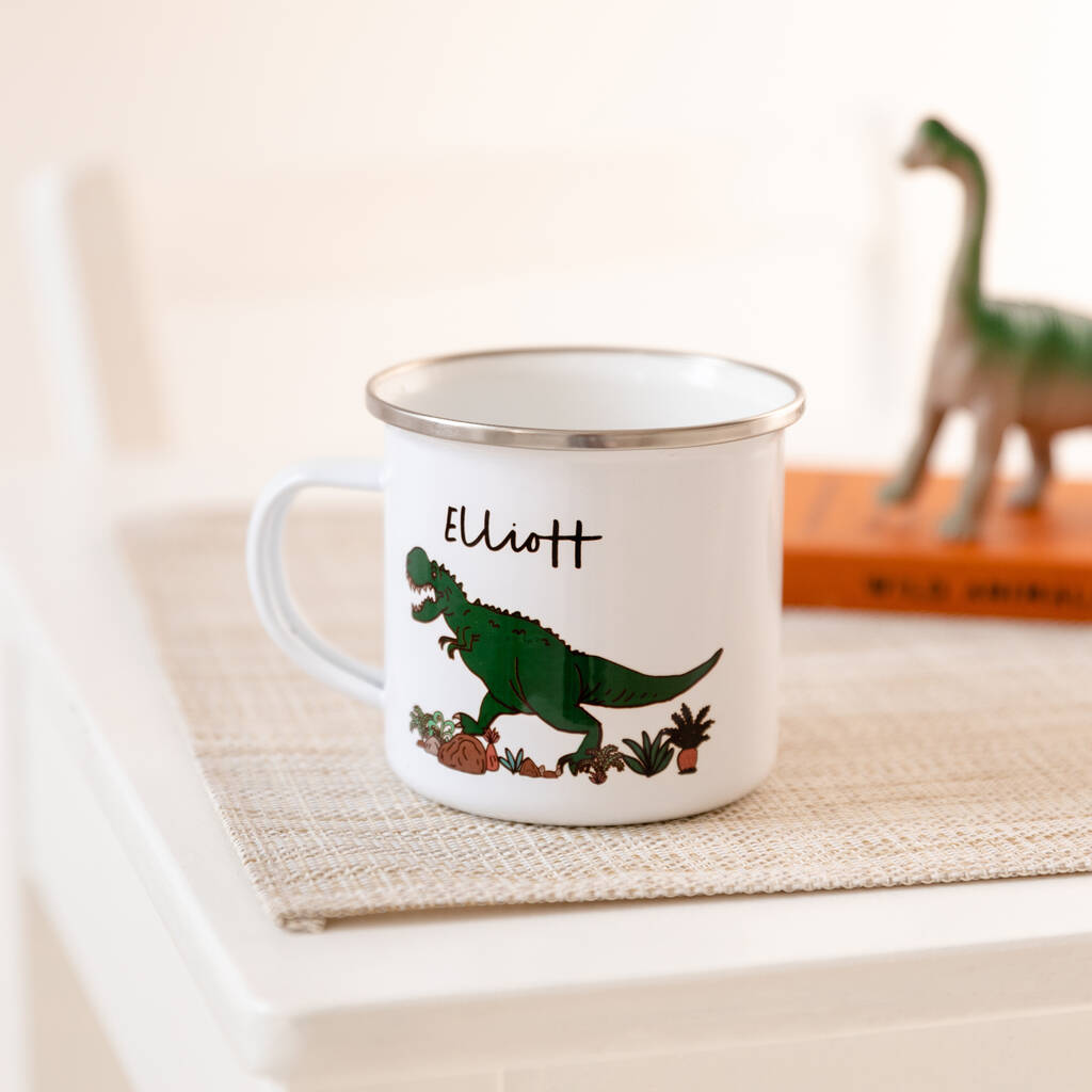 Personalised Children's Dinosaur Enamel Mug, 1 of 4