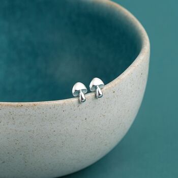 Sterling Silver Tiny Mushroom Stud Earrings, 2 of 7