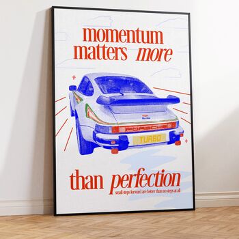 'Momentum Matters More Than Perfection' Retro Porsche Art Print, 6 of 8