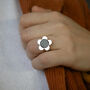 Sterling Silver Flower Onyx Open Ring, thumbnail 4 of 5