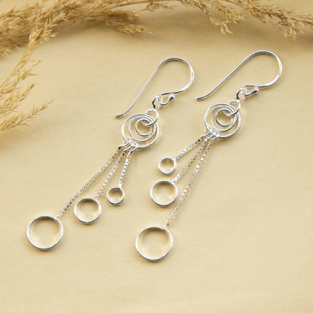 Sterling Silver Dangly Delicate Rings Earrings, 1 of 4