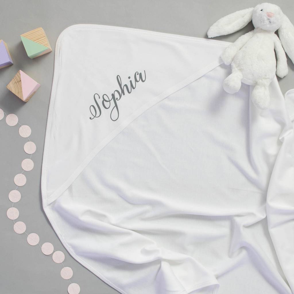 personalised hooded baby blanket, organic cotton by rocket and fox