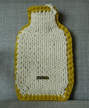 Chunky Knitted Hot Water Bottle Cover With Crochet Trim, 4 of 4