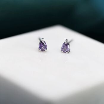 Extra Tiny Amethyst Purple Droplet Cz Stud Earrings, 2 of 11