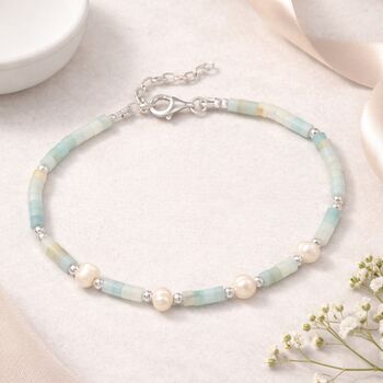 40th Birthday Sterling Silver Four Pearl And Amazonite Bead Bracelet, 2 of 5
