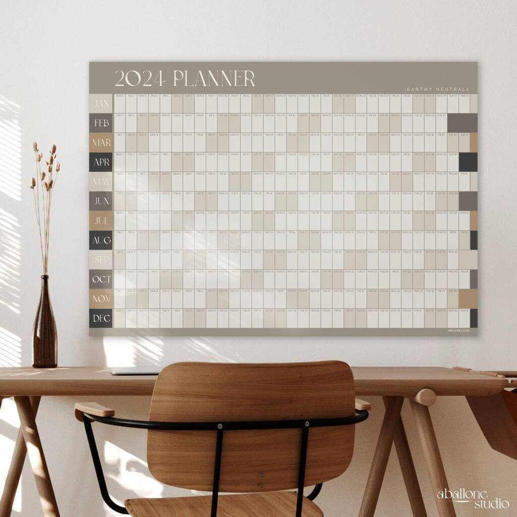 2024 Wall Planner A2 Calendar Earthy Neutrals By AballoneStudio