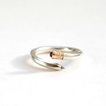 Pencil Ring Sterling Silver, Gold And Ruby, 5 of 8
