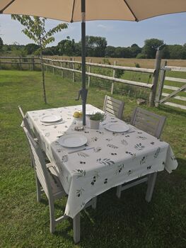 Tuscan Grove Olive Pattern Outdoor Garden Tablecloth With Parasol Hole, 3 of 4