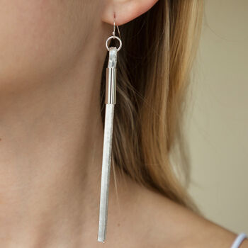 Long Silver Colour Flat Chain Tassel Drop Earrings, 3 of 3