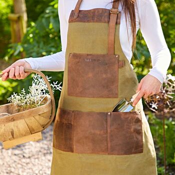 Personalised Green Canvas And Leather Apron, 4 of 7