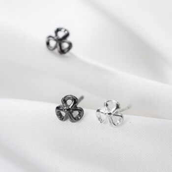Sterling Silver Tiny Clover Flower Stud Earrings, 6 of 6