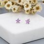 Tiny Pink Cz Flower Stud Earrings In Sterling Silver, thumbnail 4 of 11