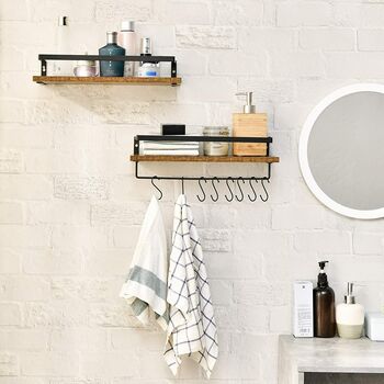 Pack Of Two Floating Shelves Unit With Eight Hooks, 3 of 4