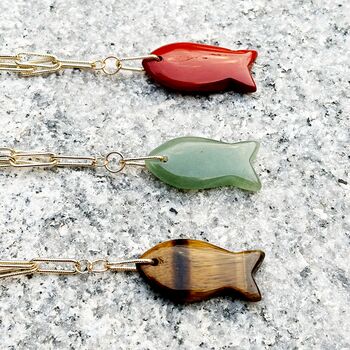 Poisson Colourful Fish Carved Gemstone Long Chain Necklace, 3 of 5