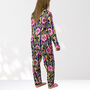 Ikat Print 100% Cotton Ladies Pyjamas In Navy And Pink, thumbnail 7 of 8