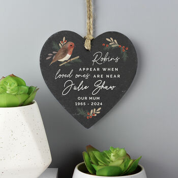 Personalised Memorial Robin Slate Heart Gift, 2 of 2