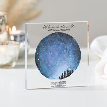 Personalised New Baby Star Map Acrylic Block Gift, 5 of 9