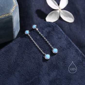 Double Blue Opal Dangle Chain Stud Earrings, 3 of 11