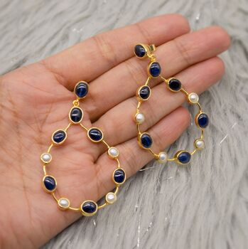 Blue Sapphire And Pearl Hoop Earrings, 6 of 12