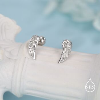 Sterling Silver Angel Wing 18 G Screw Back Stud Earrings With Ball Backs, 4 of 10