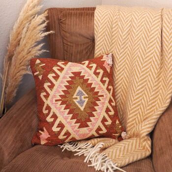 Turkish Kilim Rust Diamond Cushion, 2 of 12