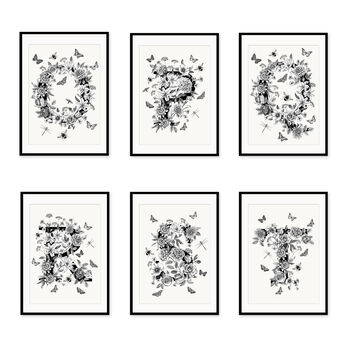 Personalised Monochrome Floral Initial Print, 10 of 11