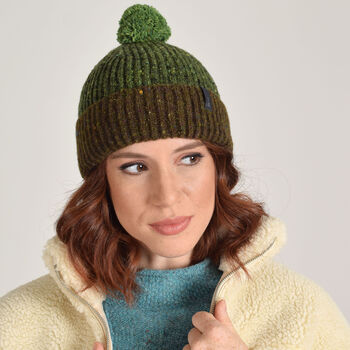 T Lab Bob Green Donegal Wool Bobble Beanie Hat, 3 of 7