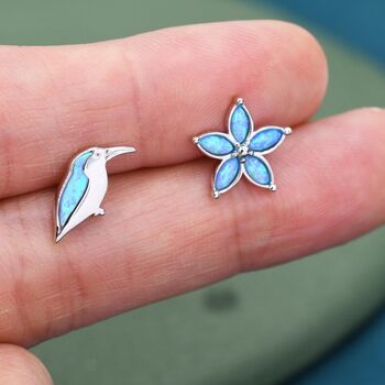 Sterling Silver Kingfisher Bird And Flower Stud Earring, 3 of 7