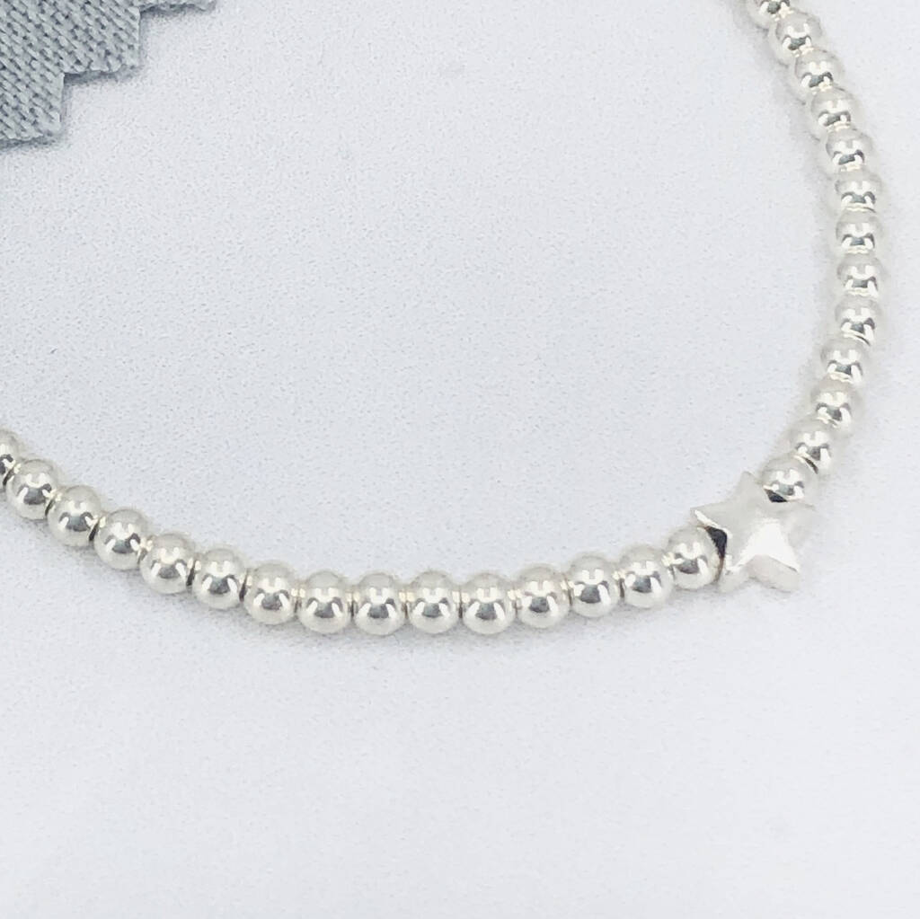 Sterling Silver Adjustable Star Beaded Bracelet By Silver Stuff