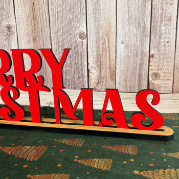 Fancy Font Merry Christmas Standing Sign With Base Decoration, 5 of 5